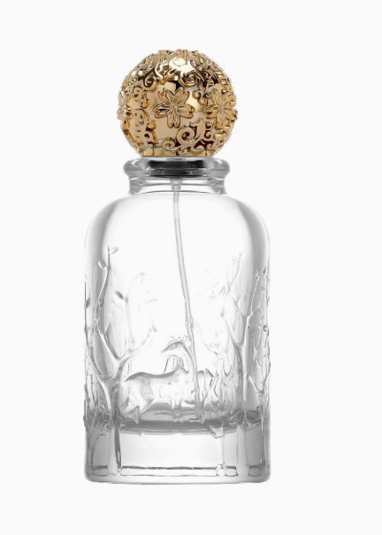 HJ-212 Dekoratif Kabartma Yuvarlak Cam Parfüm Şişesi – 100 ml